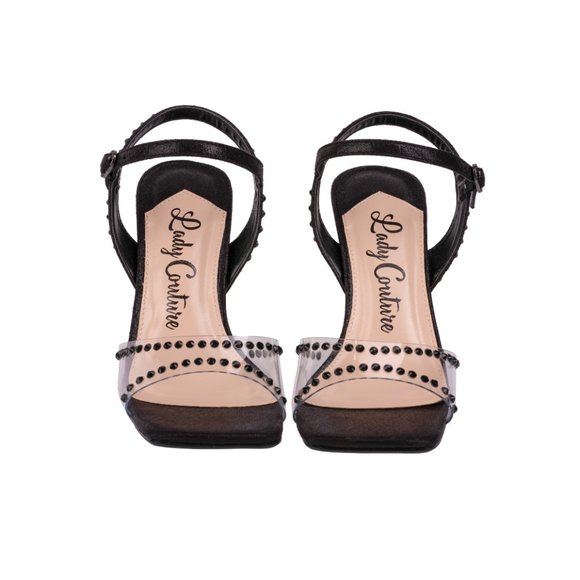 4 inch High Stiletto Metallic Heel Women Fashionable Comfortable Black Sandals - Picture 6 of 8